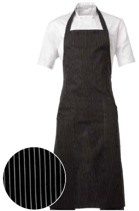 Priekšauts ar kabatām, melns ar baltām svītrām