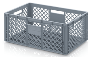 Kaste, pelēka, 60x40x27, iekš:57x35x25.5 cm, PP, perfor.